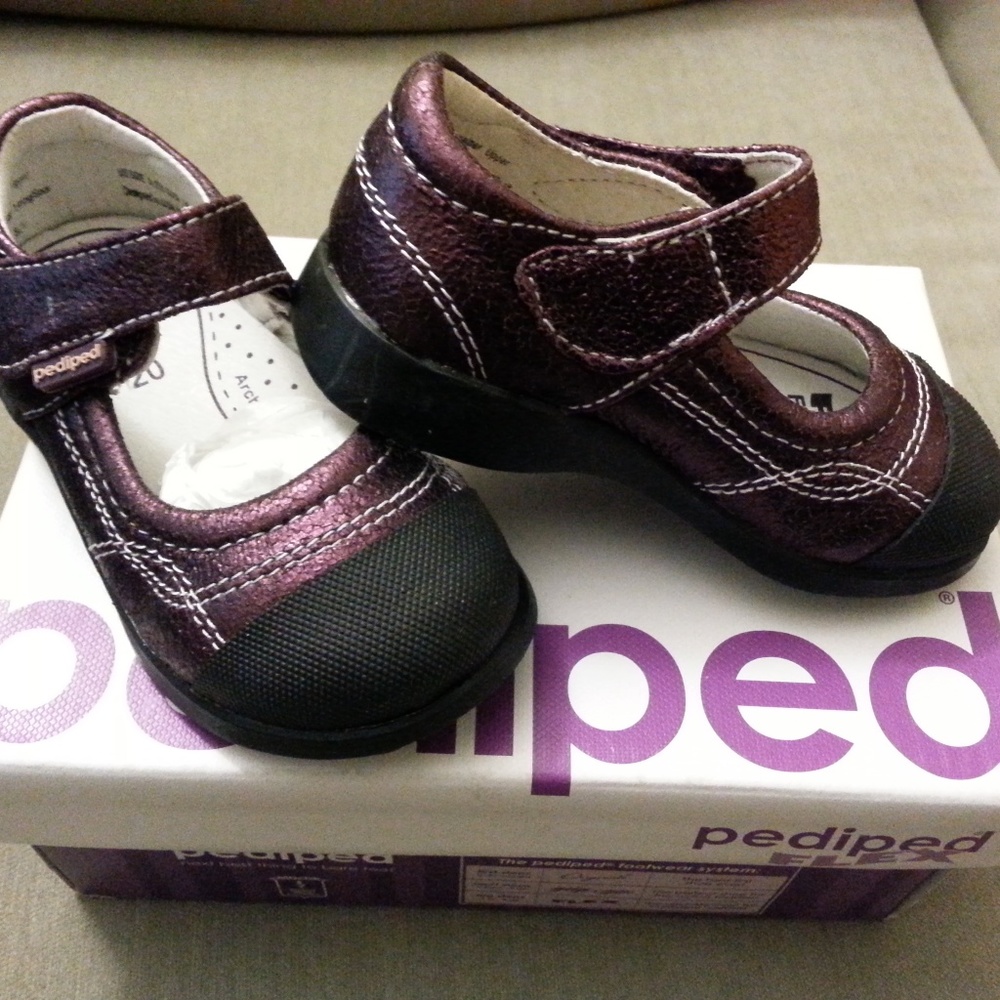 Pediped Baby Girls Metallic Eggplant Mary Janes